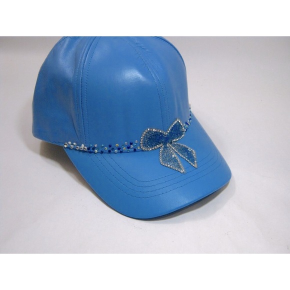 Genuine Leather  Blue Hip Hop Shiny Bling Casual Streetwear Hat Baseball Cap - Picture 10 of 10
